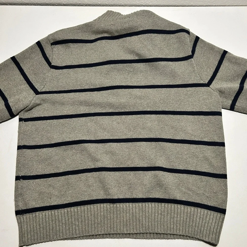 Polo Ralph Lauren Mens (L)Gray Navy Striped Cotton Quarter Zip Sweater